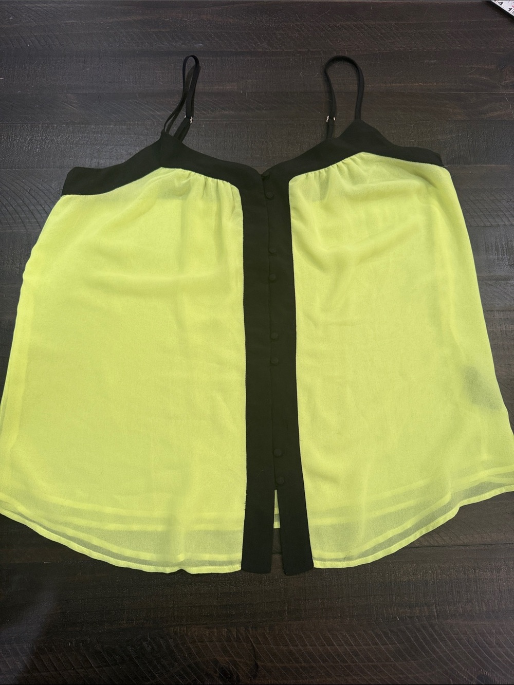 PJK Patterson J Kincaid Neon Yellow-Green & Black Sheer Button-Front Cami Size L